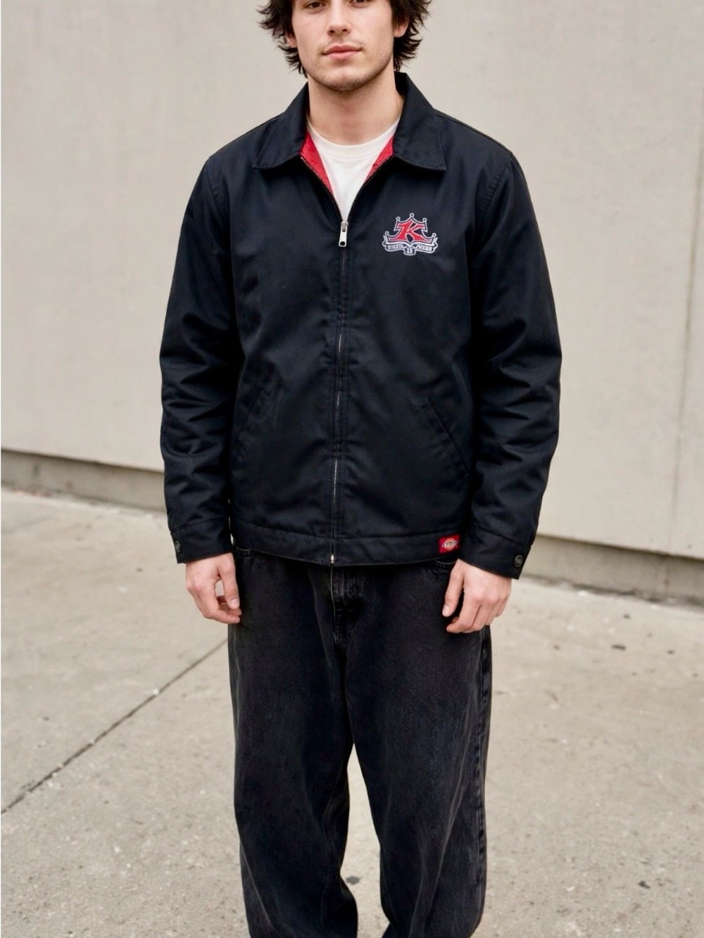 Dickies Eisenhower Work Jacket XL Black/Red Quilted Lined- Custom logo-Y2K skate